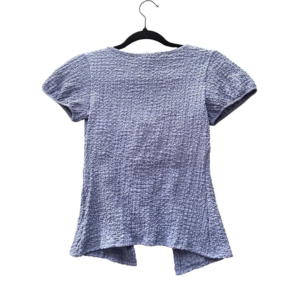 Y2K Babydoll Pastel Periwinkle Blue Tie Front Top Small Coquette Boho Dainty Bow - Picture 4 of 4